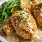 Marry Me Chicken with creamy sun-dried tomato sauce and fresh basil garnish
