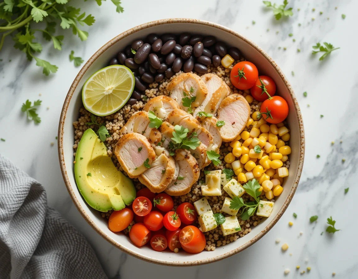 What are high-protein lunch bowls? A nutritious bowl with grilled chicken, quinoa, avocado, and veggies – balanced meal in minutes