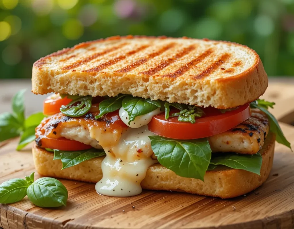 Caprese Pesto Chicken Panini – summer-lunch-recipe with fresh tomatoes, mozzarella, and pesto