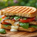 Caprese Pesto Chicken Panini – summer-lunch-recipe with fresh tomatoes, mozzarella, and pesto