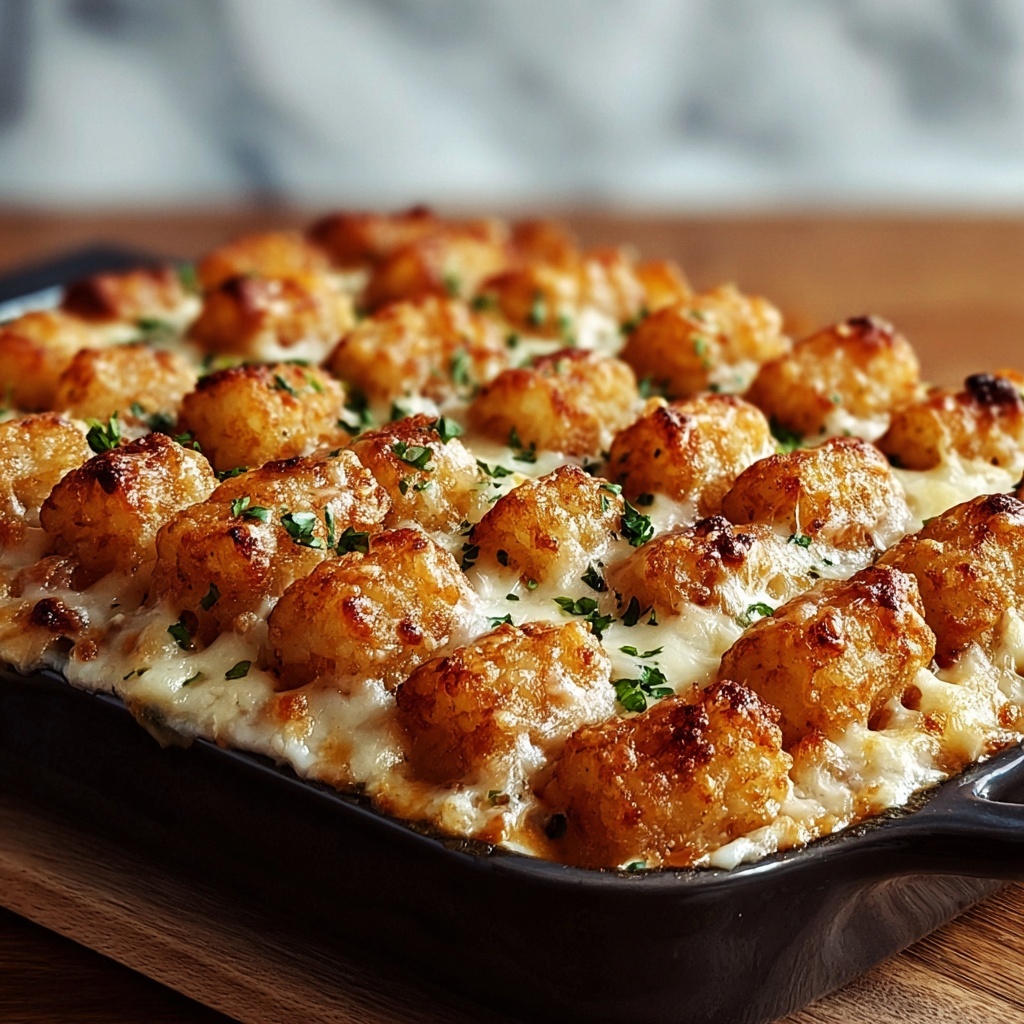Chicken Alfredo Tater Tot Casserole Recipe - Recipe Image