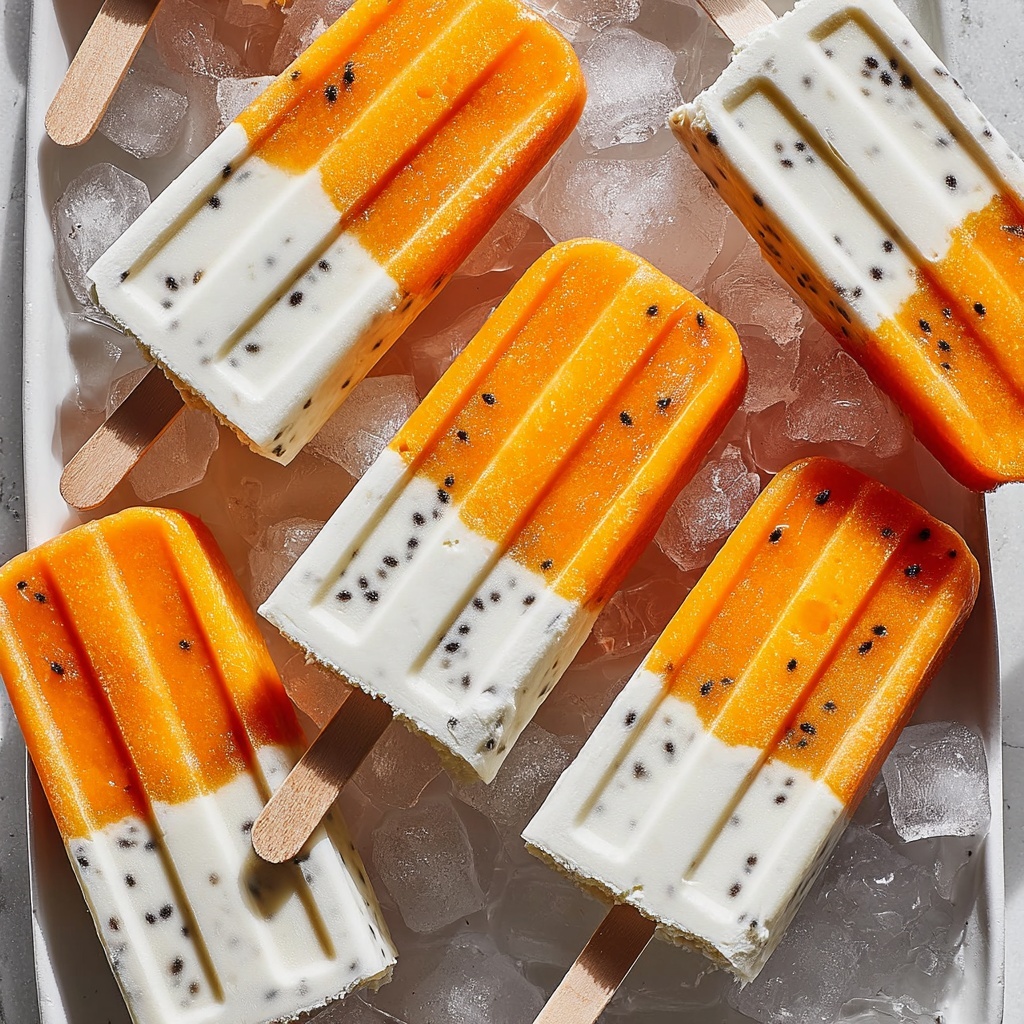 Tropical Mango Passion Fruit Coconut Yogurt Popsicles Recipe - Recipe Image