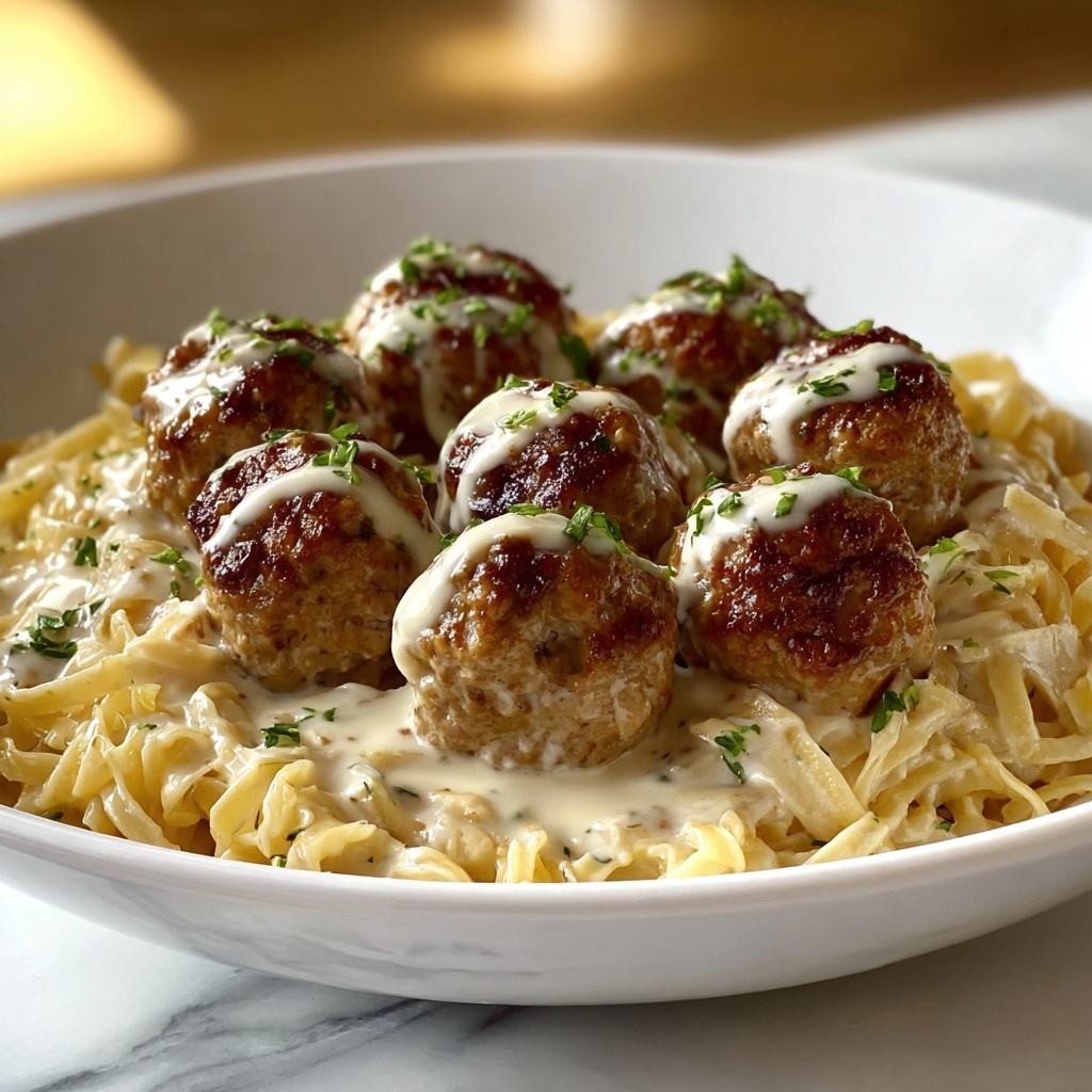 Garlic Butter Meatballs with Parmesan Linguine Recipe - Recipe Image