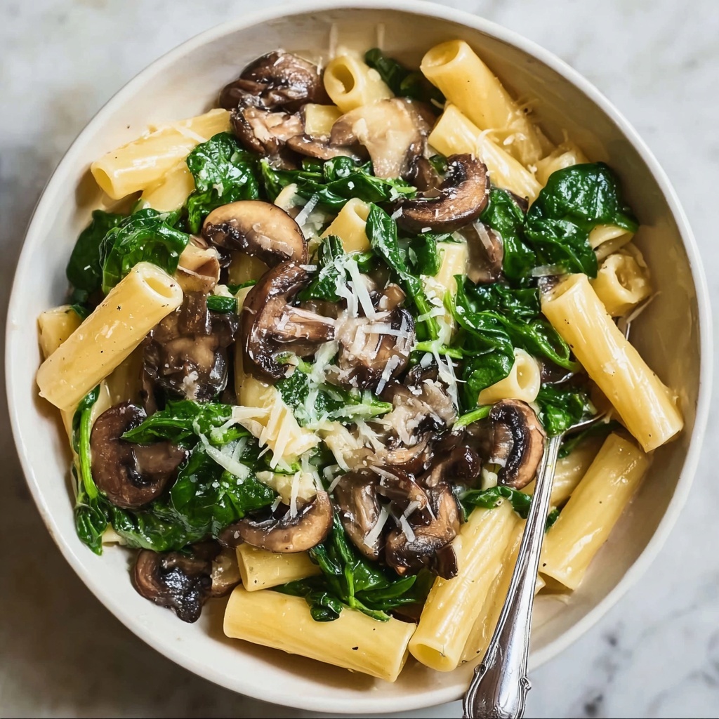 Creamy Parmesan Spinach Mushroom Pasta Recipe - Recipe Image
