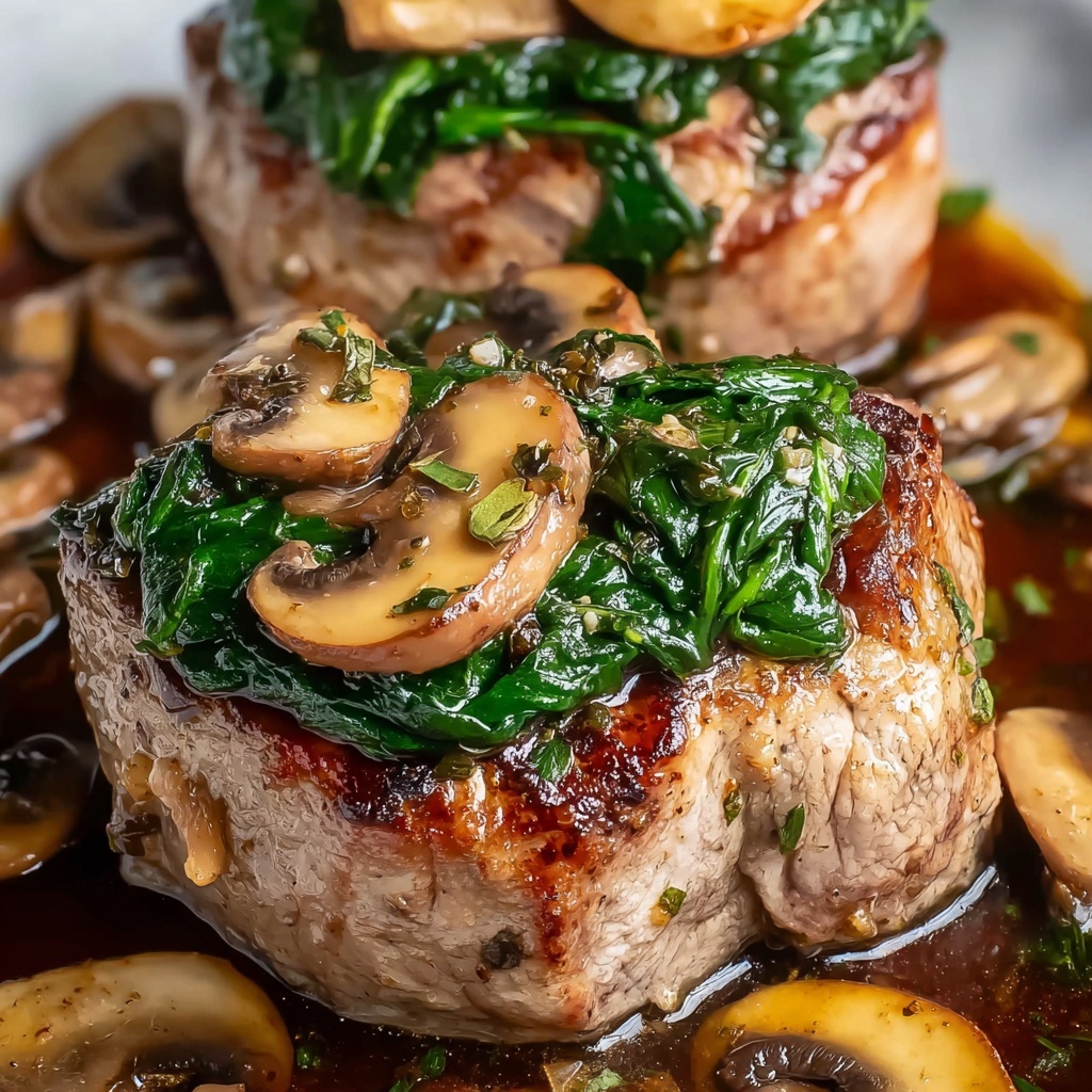 Goat Cheese & Spinach Stuffed Chicken Breast with Caramelized Onions and Mushrooms Recipe - Recipe Image
