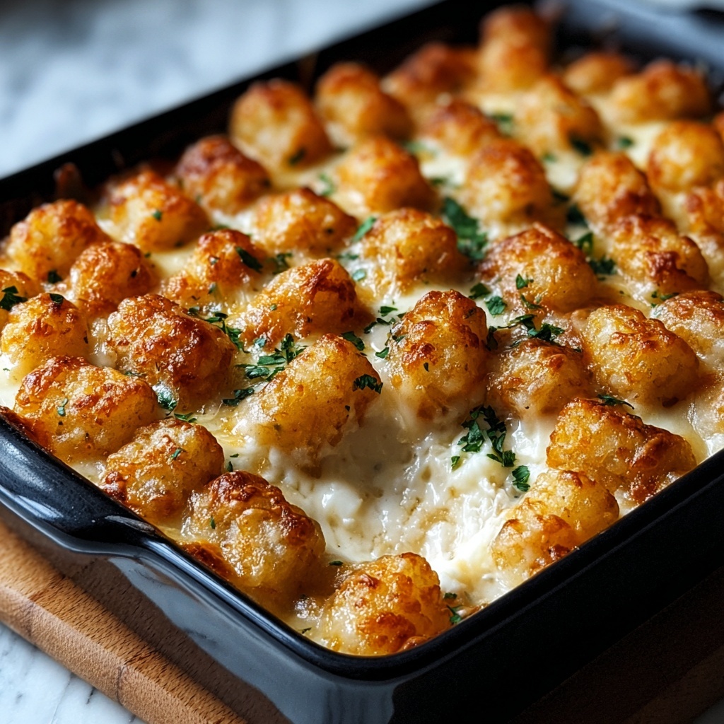 Chicken Alfredo Tater Tot Casserole Recipe - Recipe Image