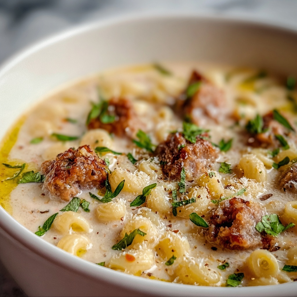 Cozy Creamy Parmesan Sausage Ditalini Soup Recipe - Recipe Image