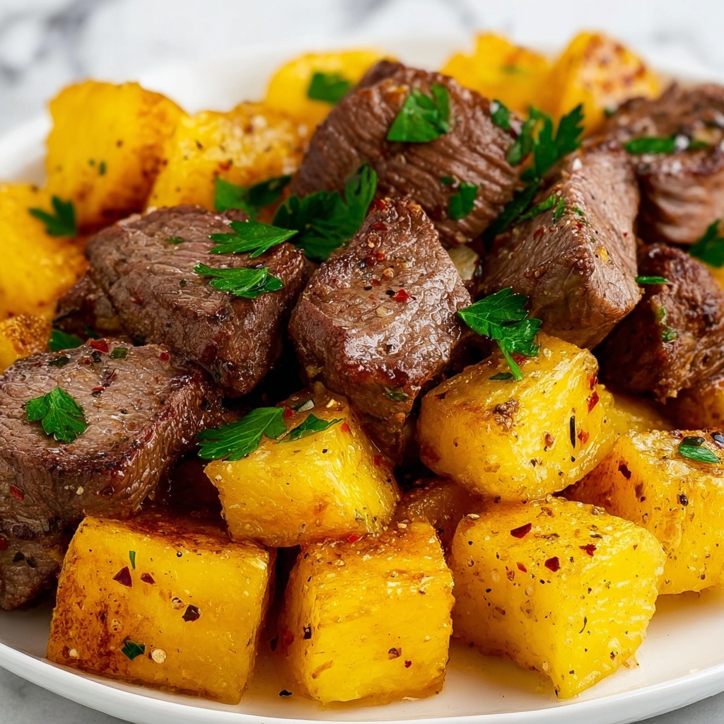 Air Fryer Garlic Steak Bites and Potatoes Recipe - Recipe Image