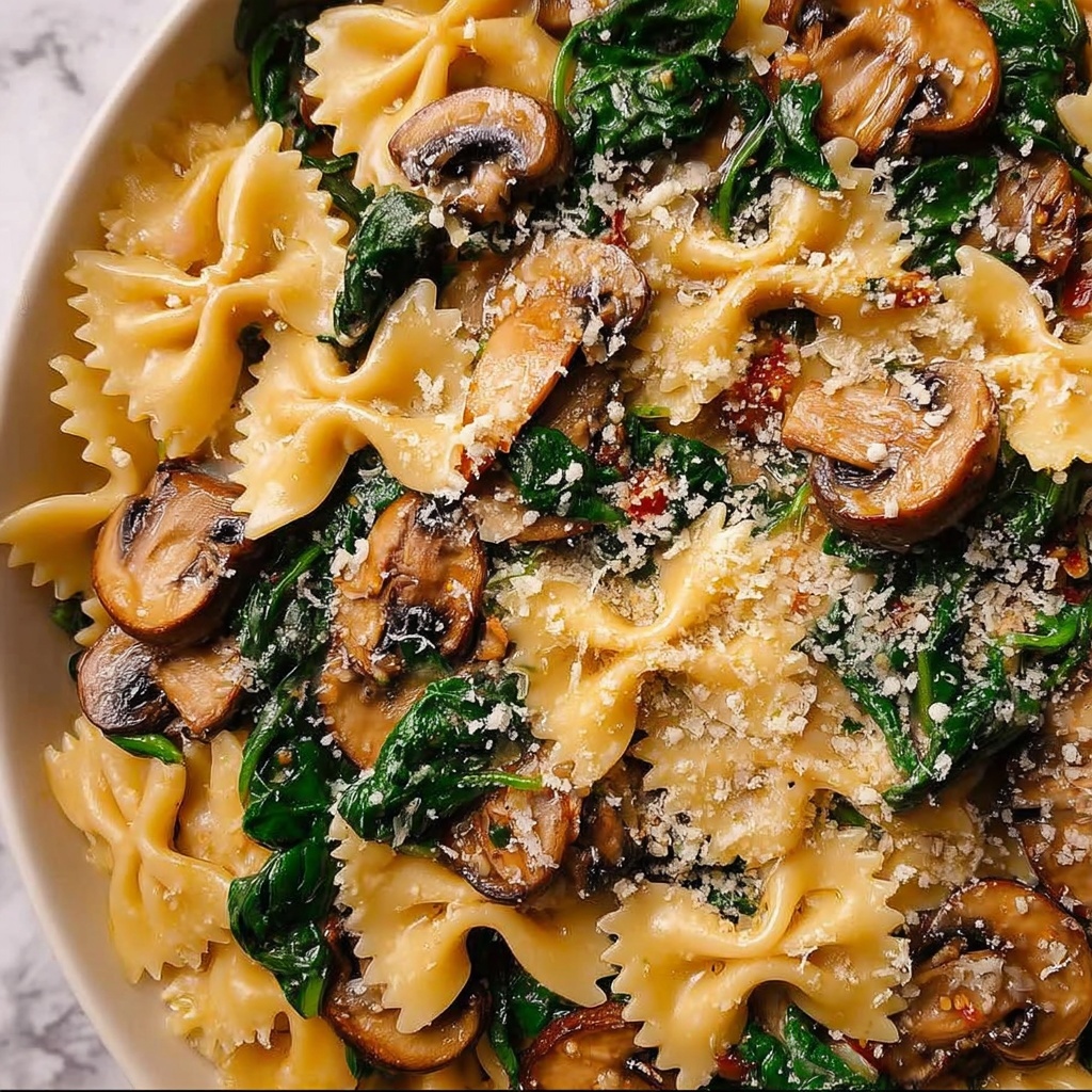 Parmesan Spinach Mushroom Pasta Skillet Recipe - Recipe Image