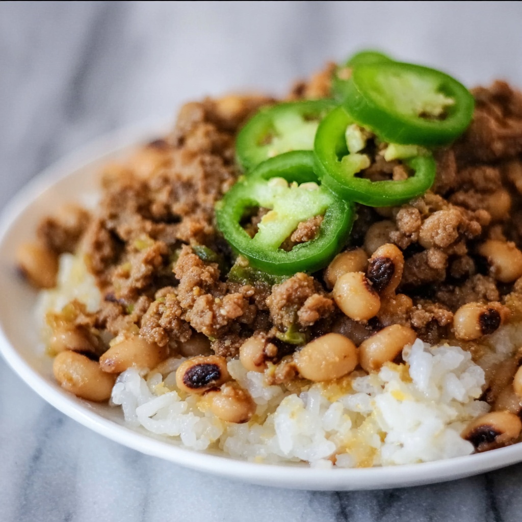Black Eyed Peas with Sausage and JalapeƱos Recipe - Recipe Image