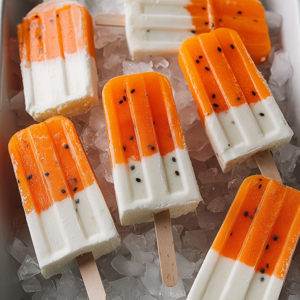 Tropical Mango Passion Fruit Coconut Yogurt Popsicles Recipe - Recipe Image