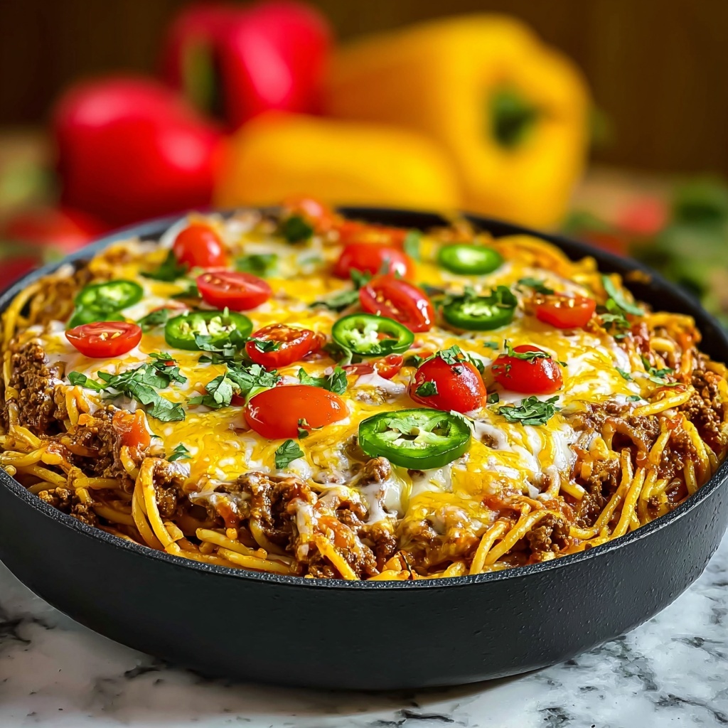 Cheesy Taco Salsa Spaghetti Bake Recipe - Recipe Image