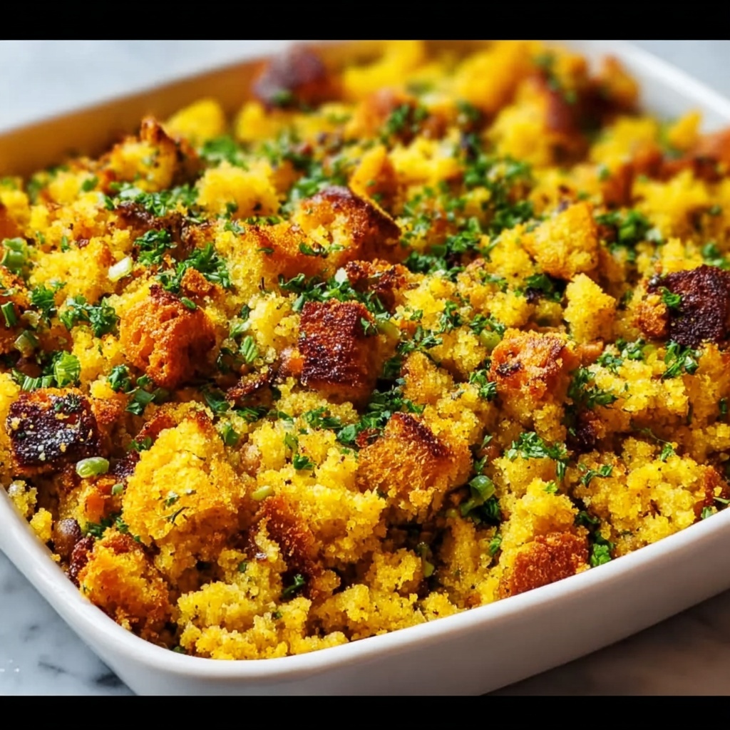 Cornbread Stuffing with Savory Herbs and Crispy Topping Recipe - Recipe Image