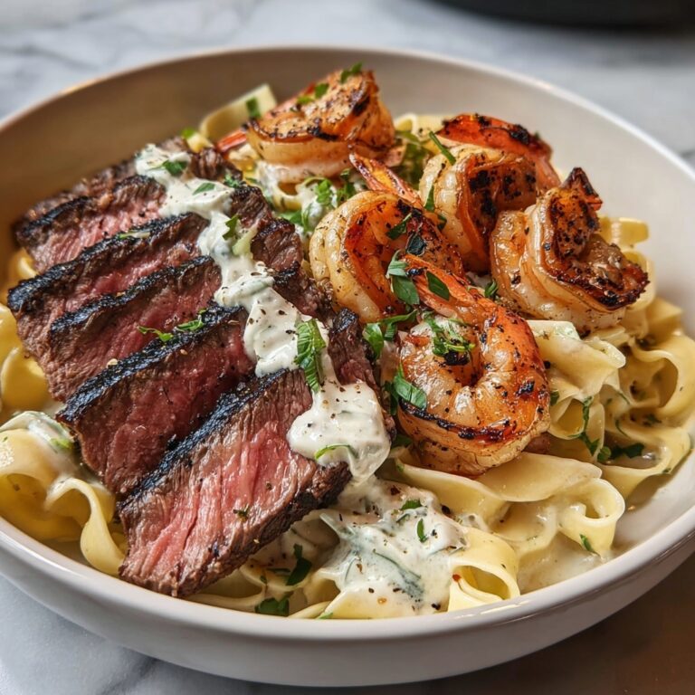 Blackened Steak and Shrimp Alfredo Recipe