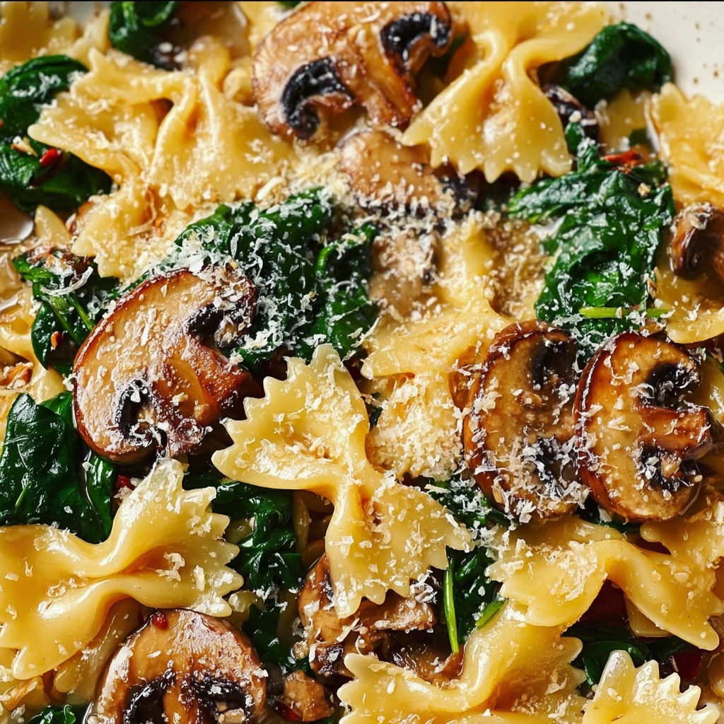 Parmesan Spinach Mushroom Pasta Skillet Recipe - Recipe Image