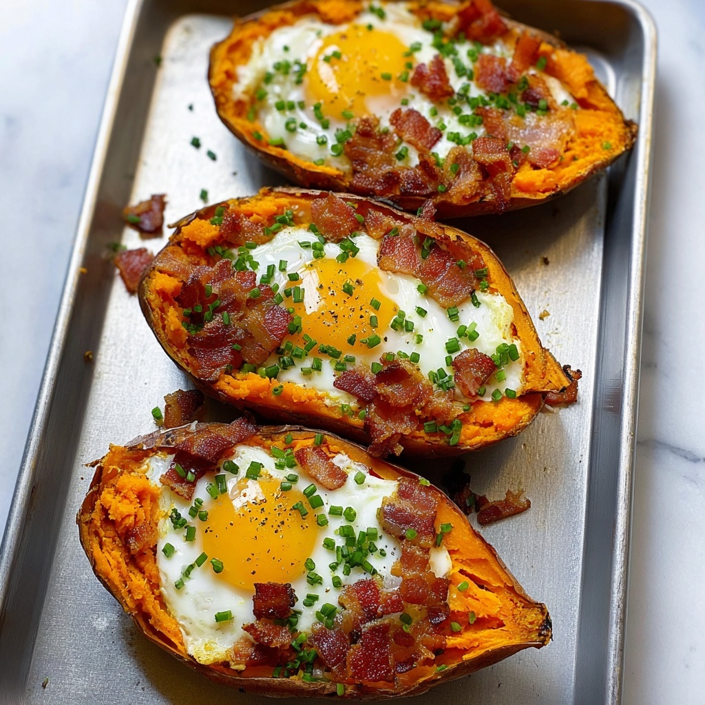 Breakfast Sweet Potato Boat with Bacon, Cheddar, and Egg Recipe - Recipe Image