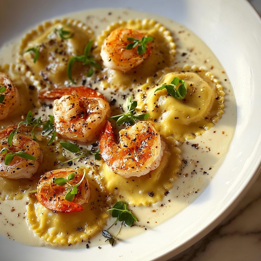 Shrimp and Lobster Ravioli with Creamy Garlic Butter Sauce Recipe - Recipe Image