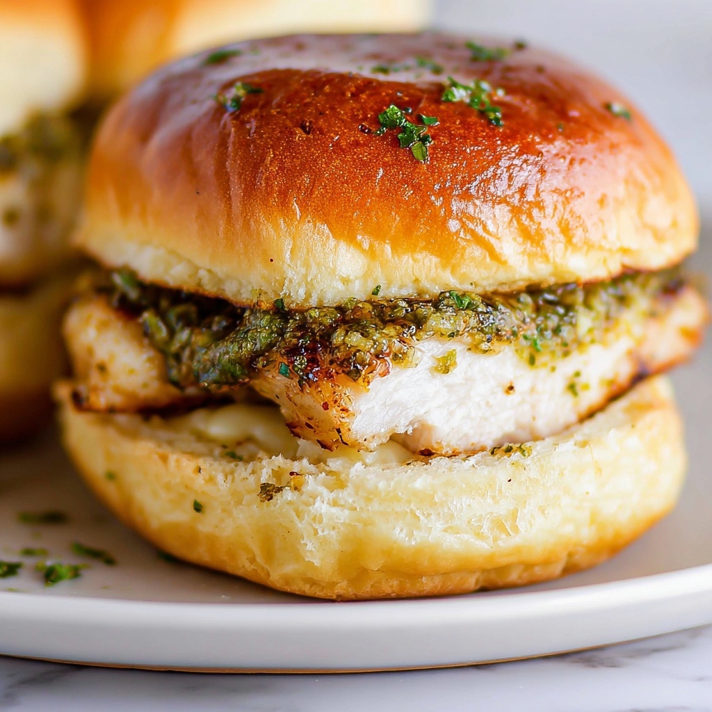 Cheesy Garlic Pesto Chicken Sliders Recipe - Recipe Image