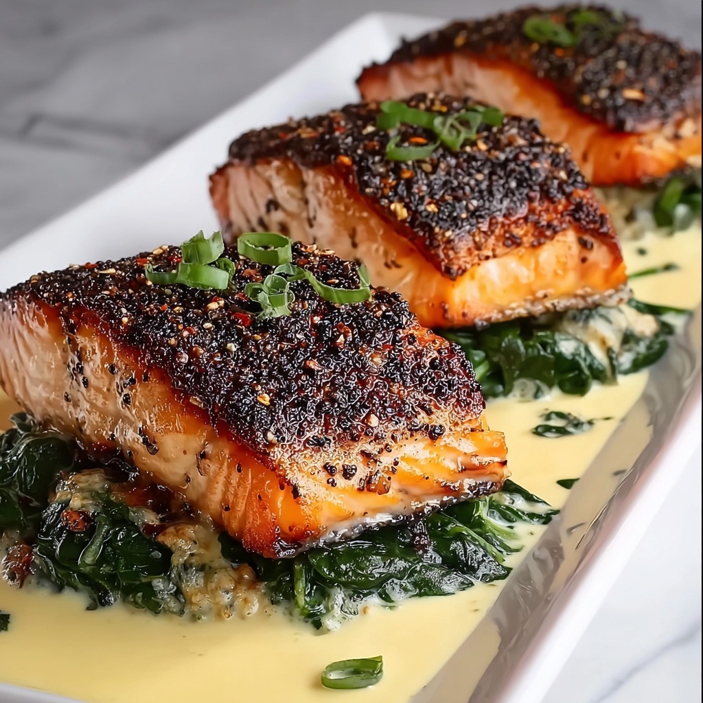 Blackened Salmon Stuffed with Spinach and Parmesan Recipe - Recipe Image