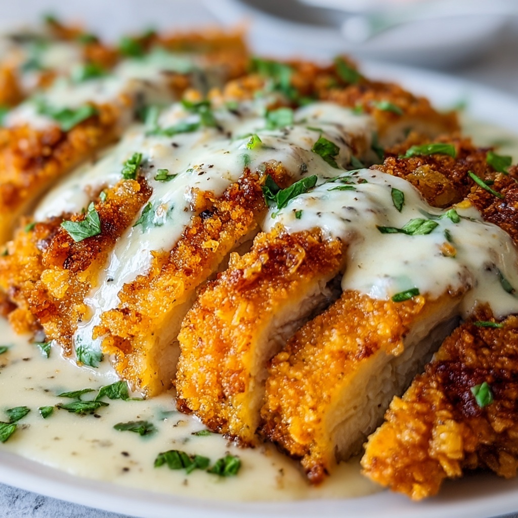 Crispy Parmesan Chicken with Creamy Garlic Sauce Recipe - Recipe Image