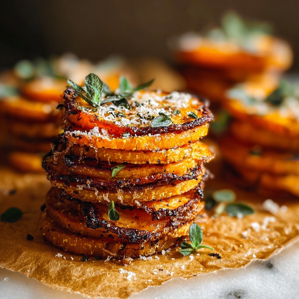 Crispy Parmesan Thyme Sweet Potato Stacks Recipe - Recipe Image