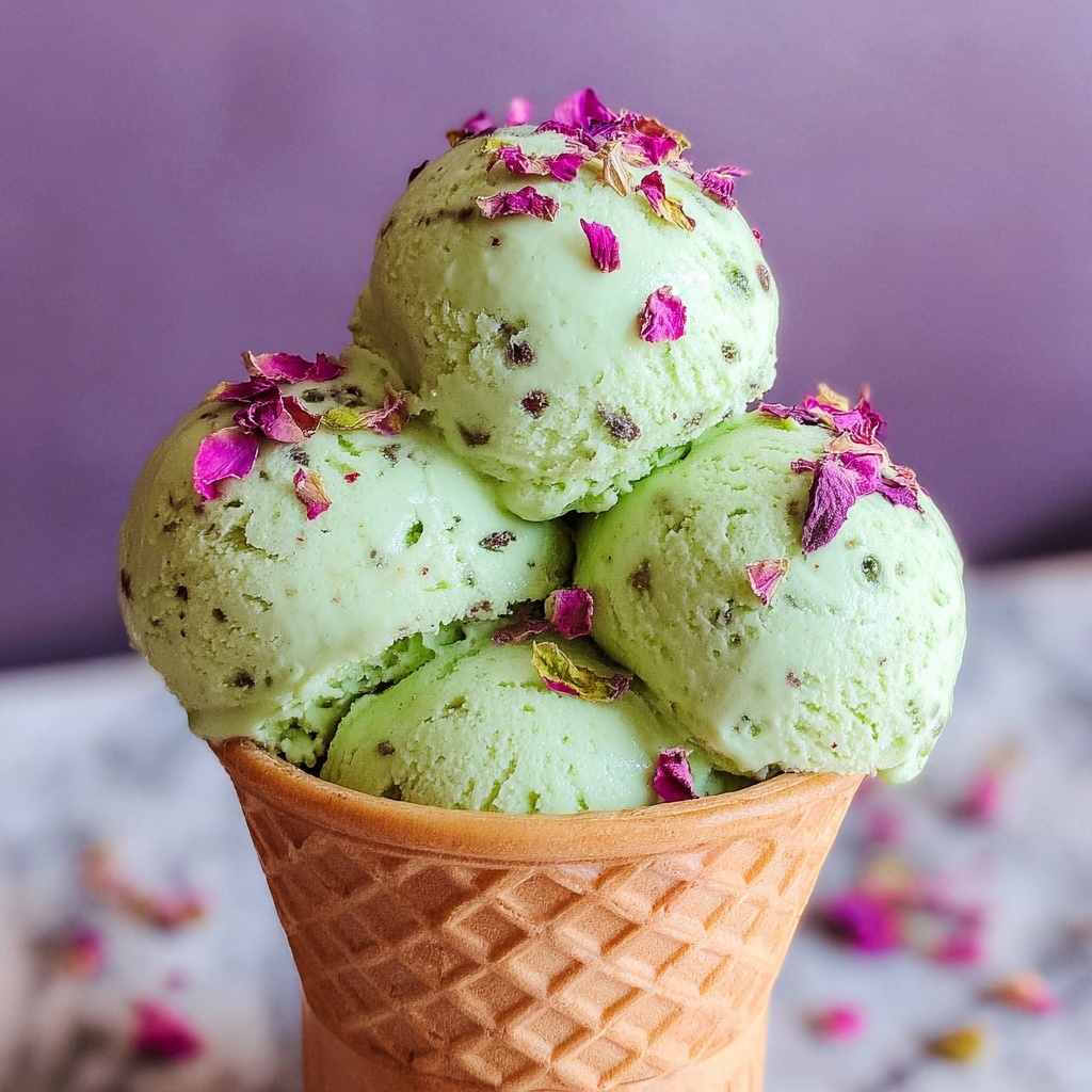 Homemade Rose and Green Pistachio Ice Cream Recipe - Recipe Image