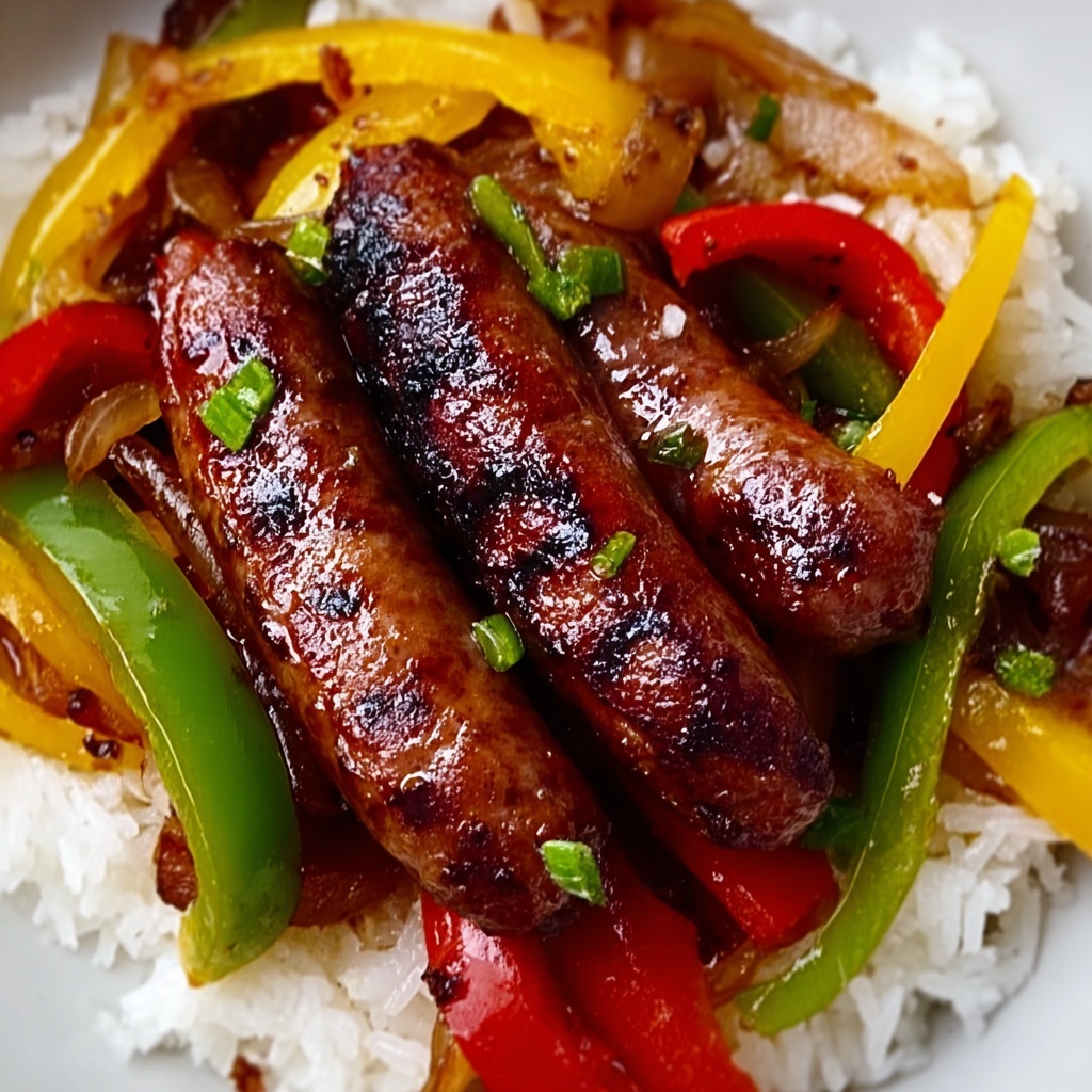 Beef Smoked Sausage with Onion and Bell Peppers over Rice Recipe - Recipe Image