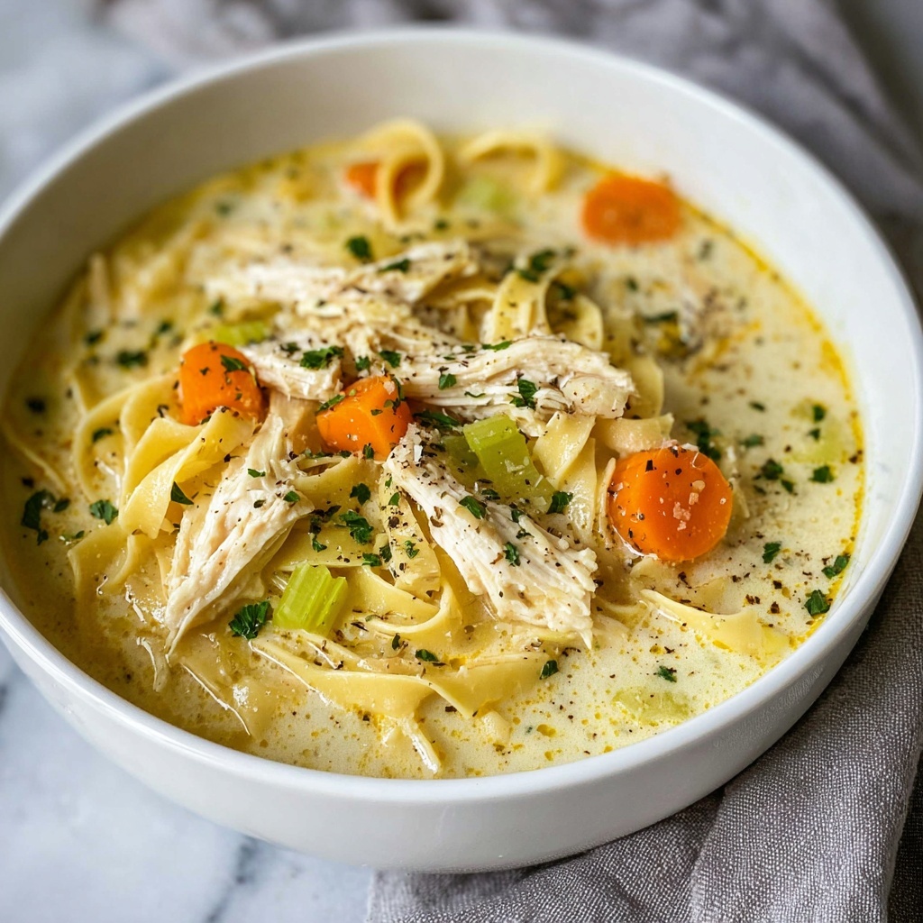 Creamy Lemon Chicken Noodle Soup Recipe - Recipe Image