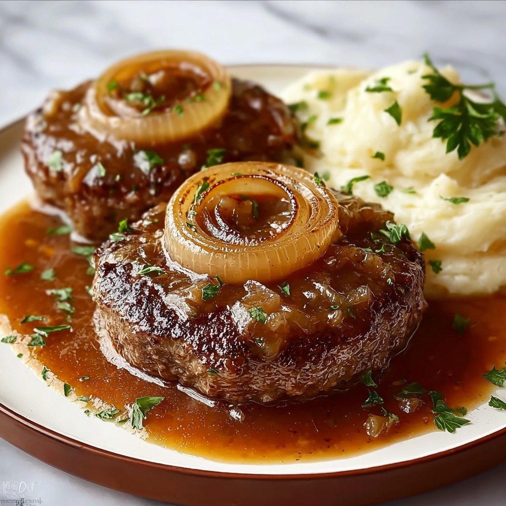 Hamburger Steaks with Onion Gravy Recipe - Recipe Image
