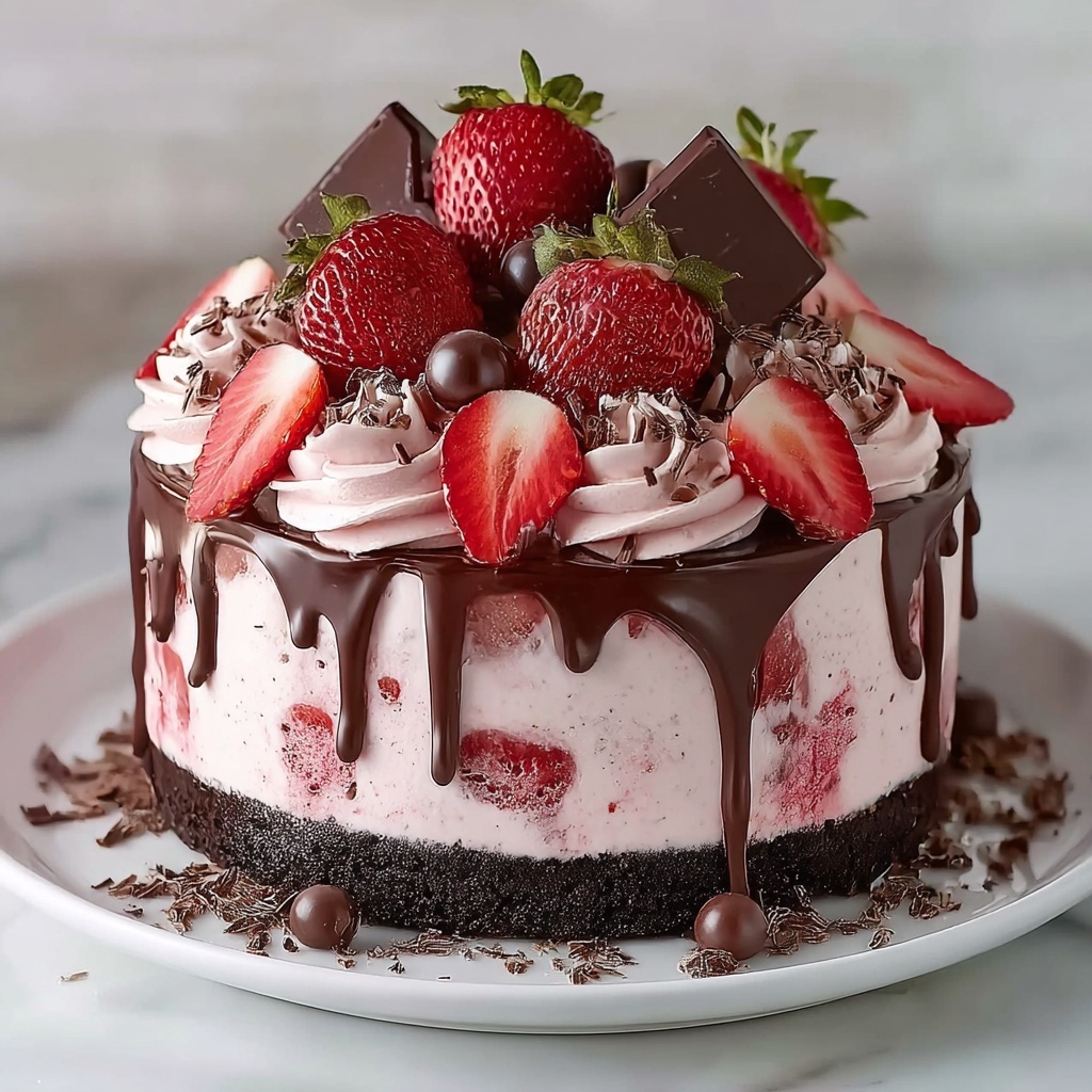 Chocolate Covered Strawberry Ice Cream Cake Recipe - Recipe Image