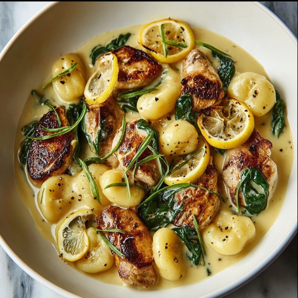 Lemon Chicken Gnocchi Skillet with Spinach and Parmesan Recipe - Recipe Image