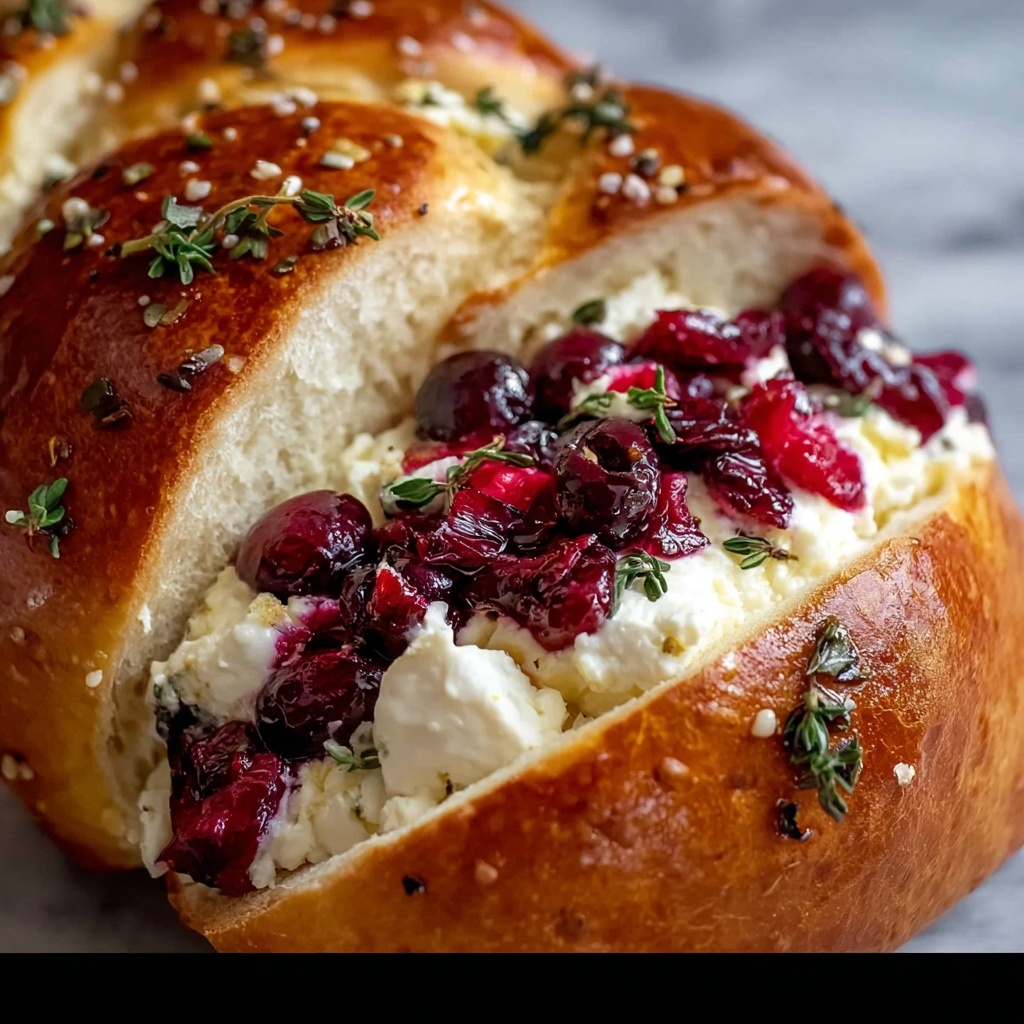 Garlic Herb Sourdough Bread Stuffed with Brie & Cranberry Recipe - Recipe Image