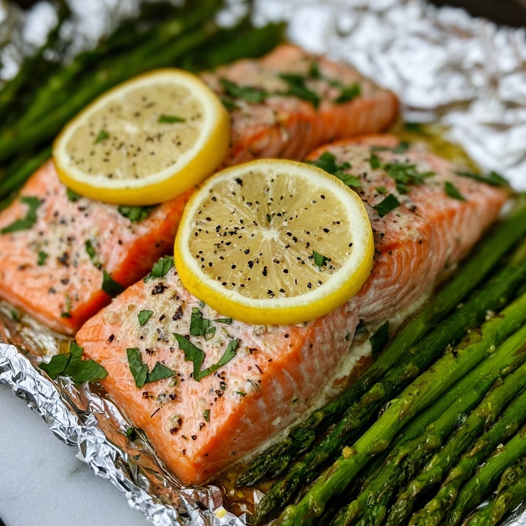 Lemon Herb Salmon and Asparagus Foil Packets Recipe - Recipe Image
