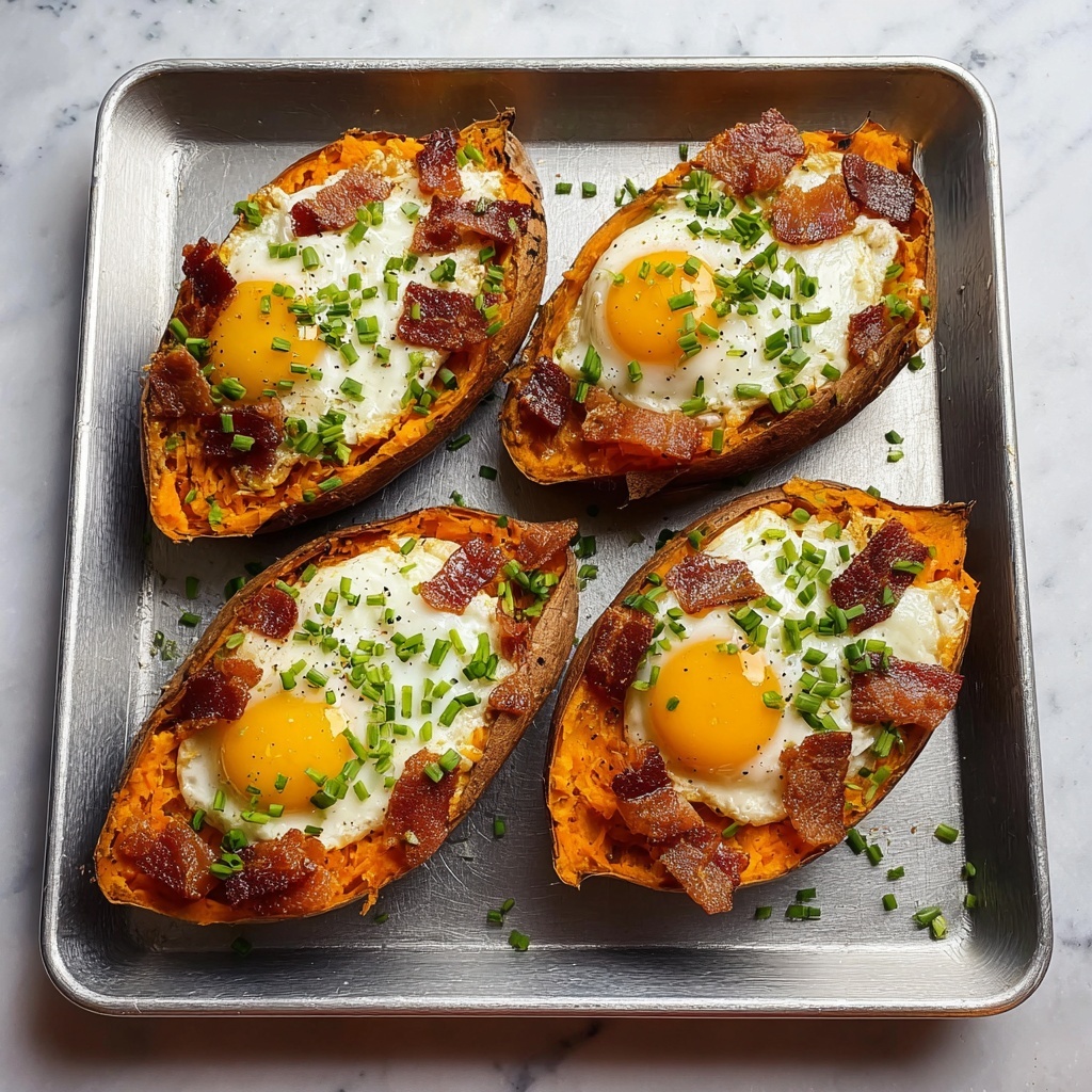 Breakfast Sweet Potato Boat with Bacon, Cheddar, and Egg Recipe - Recipe Image