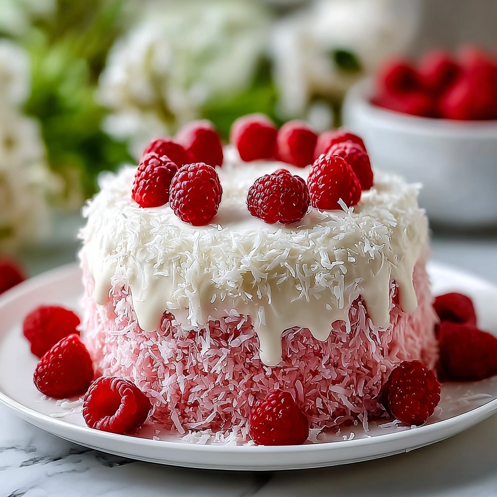 Raspberry Coconut Snowball Cake Recipe - Recipe Image