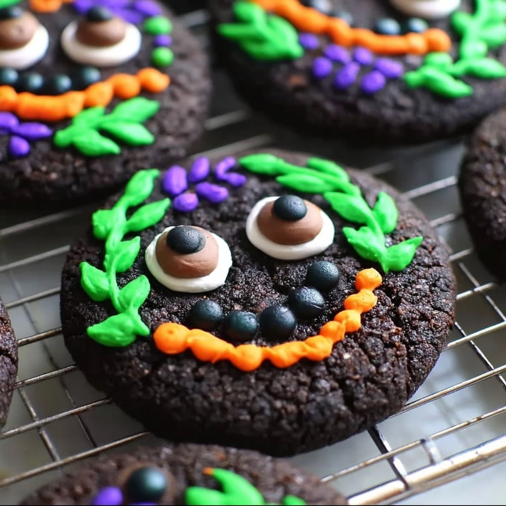 Halloween Black Cocoa Cookies with M&Ms and Candy Eyeballs Recipe - Recipe Image