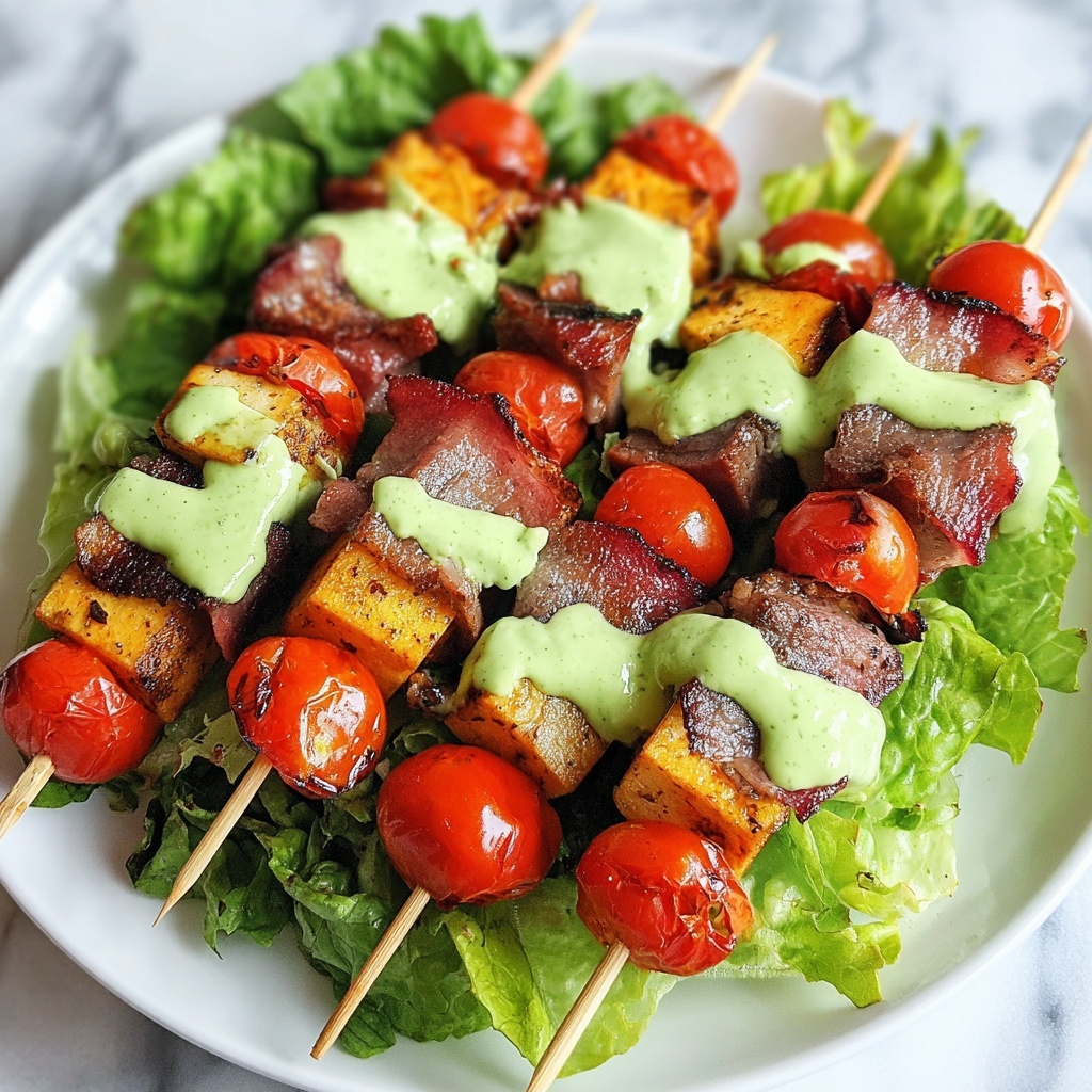 BLT Skewers with Avocado Sauce Recipe - Recipe Image