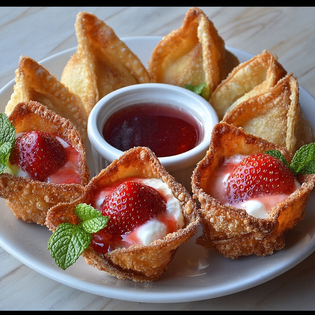 Deep-Fried Strawberry Cheesecake Stuffed Wonton Bites Recipe - Recipe Image