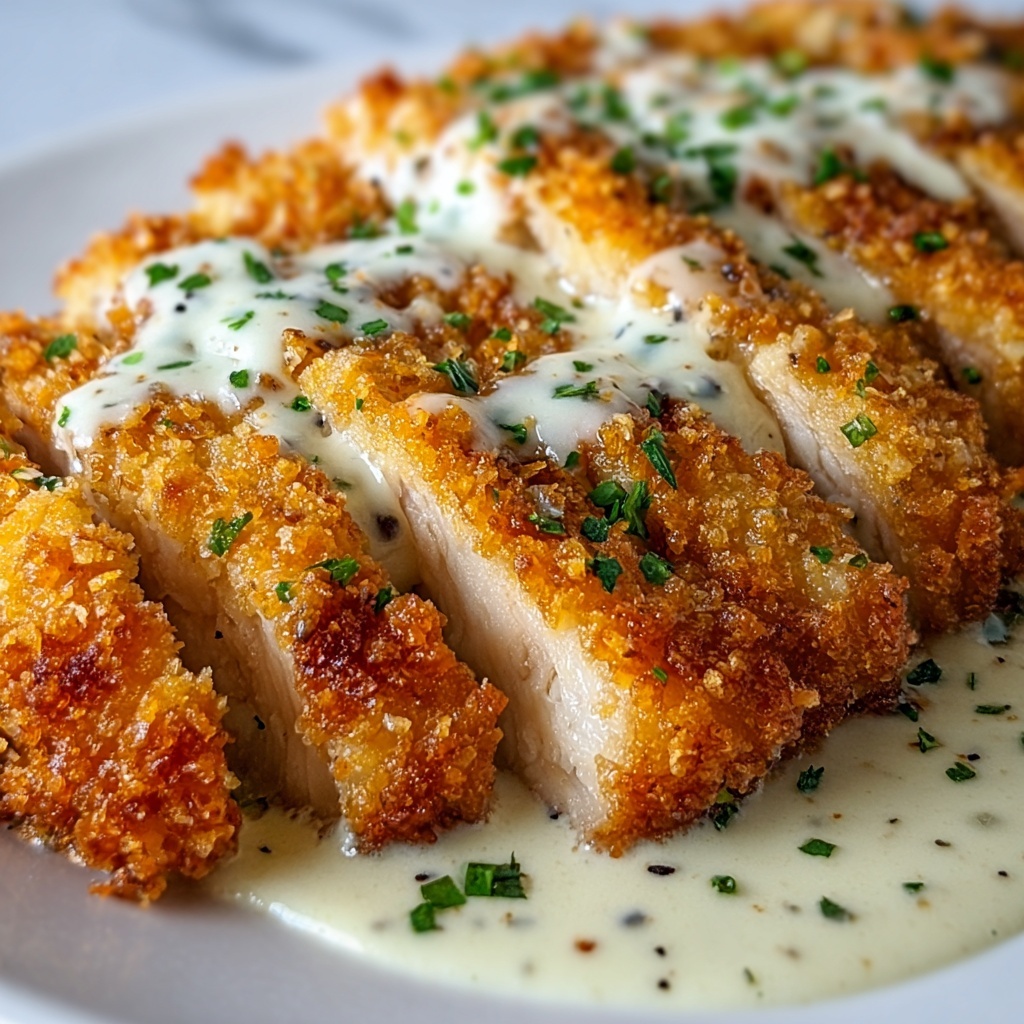 Crispy Parmesan Chicken with Creamy Garlic Sauce Recipe - Recipe Image