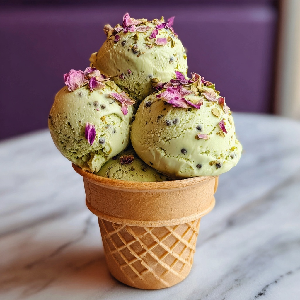 Homemade Rose and Green Pistachio Ice Cream Recipe - Recipe Image