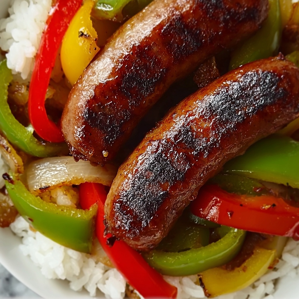 Beef Smoked Sausage with Onion and Bell Peppers over Rice Recipe - Recipe Image