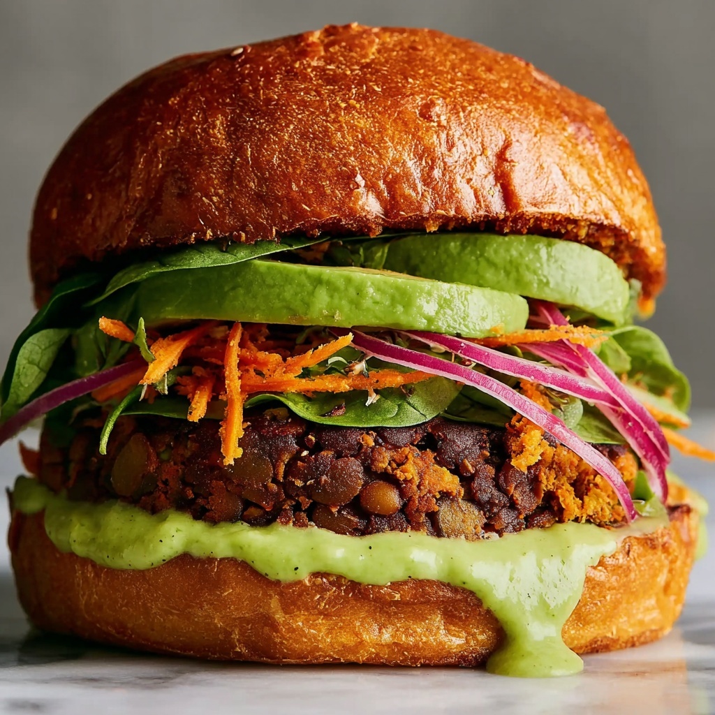 Lentil-Chickpea Veggie Burgers with Avocado Green Harissa Recipe - Recipe Image