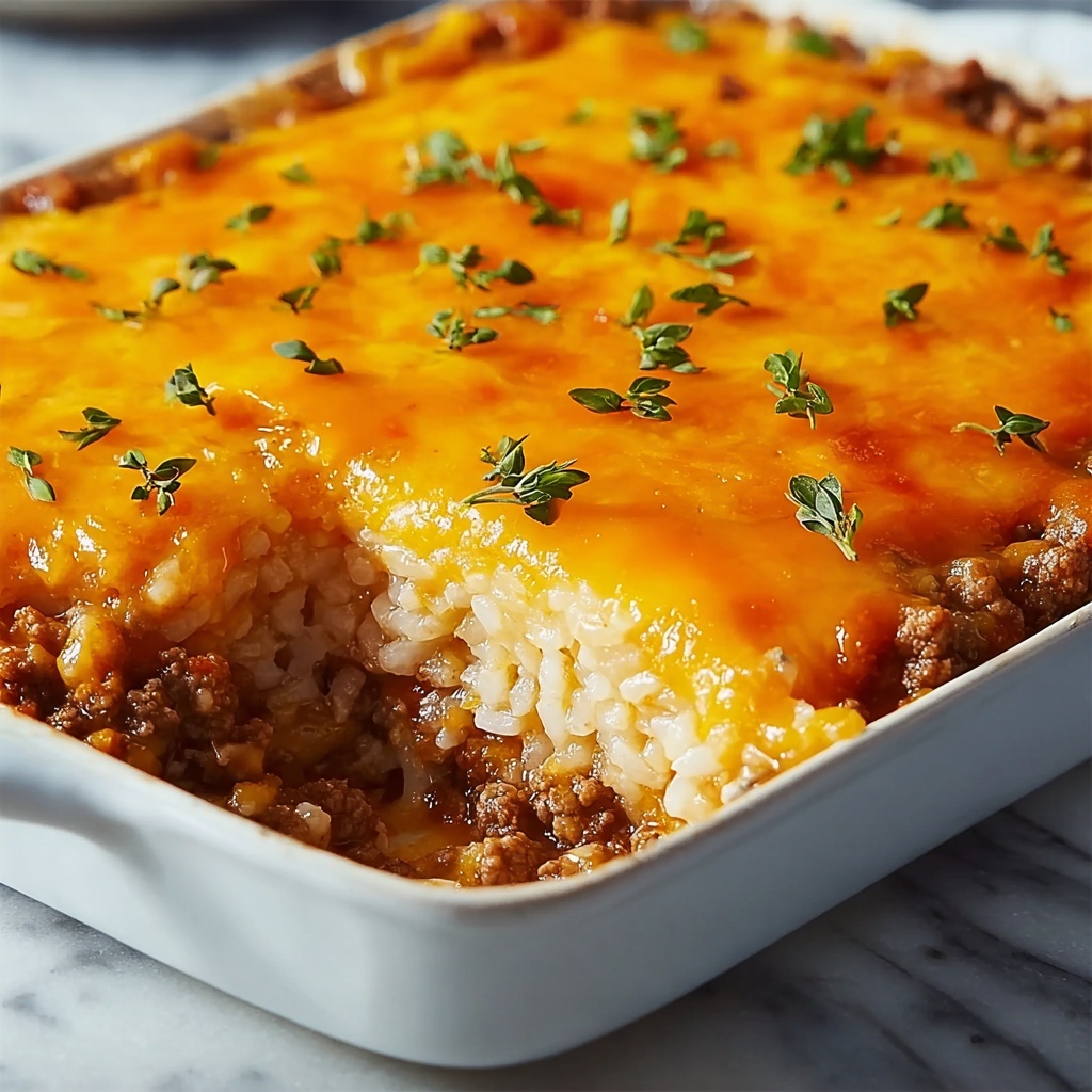 Cheddar-Crusted Ground Beef and Rice Casserole Recipe - Recipe Image