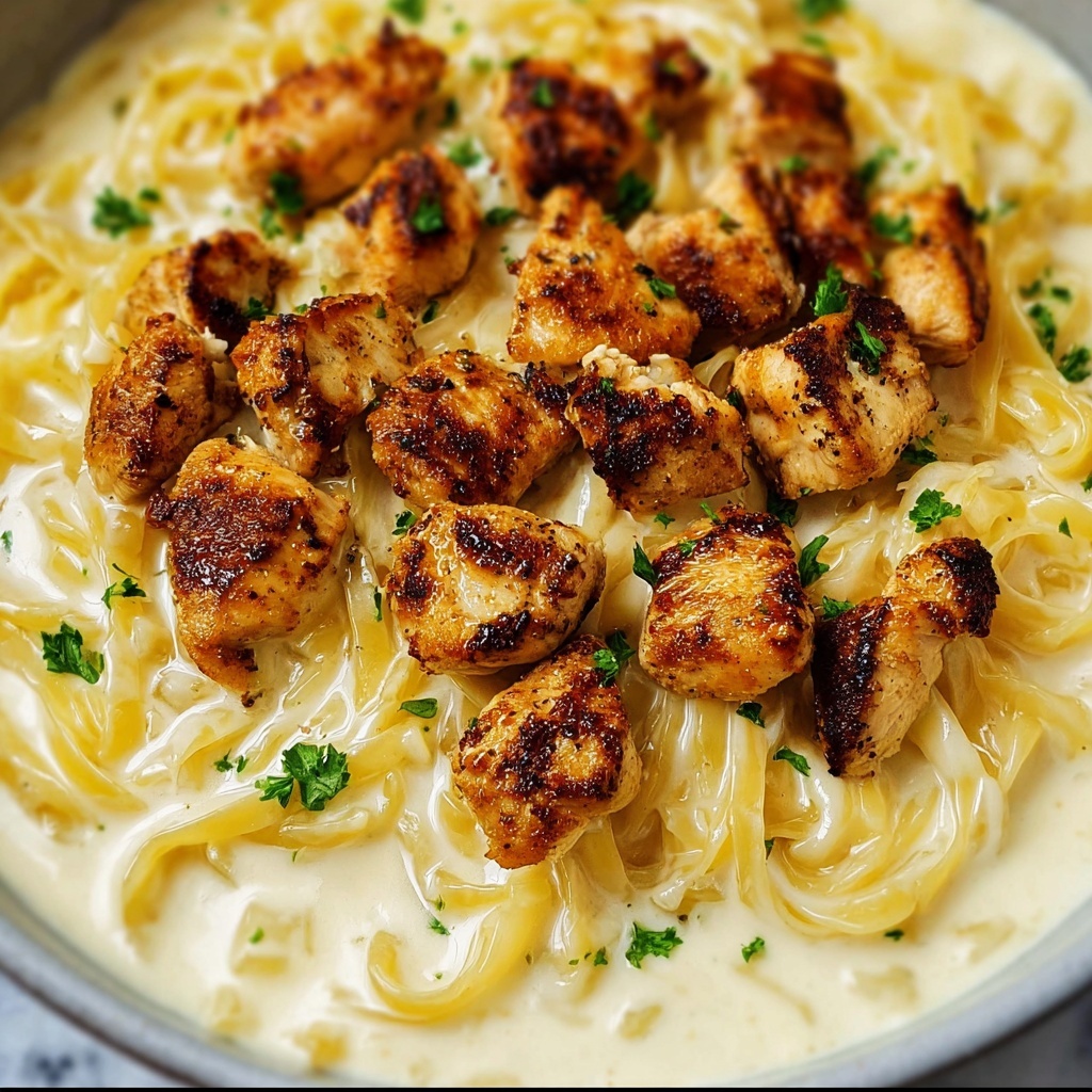 Chicken Bites with Creamy Parmesan Pasta Recipe - Recipe Image